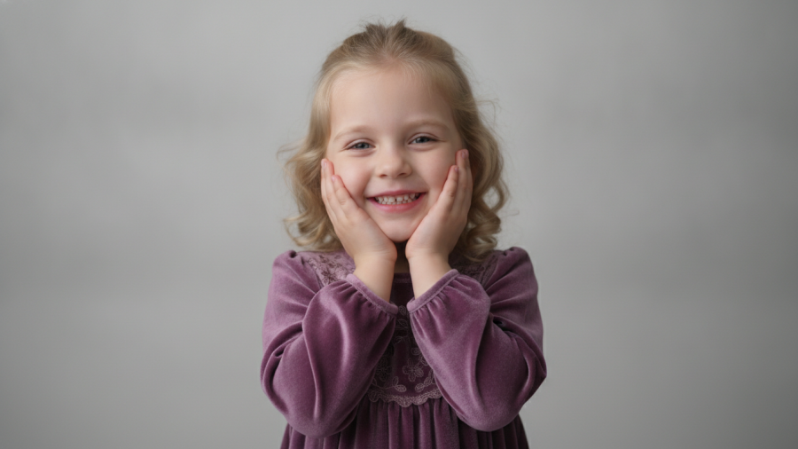Smiling girl in purple dress showcasing joyful living in Kansas City.