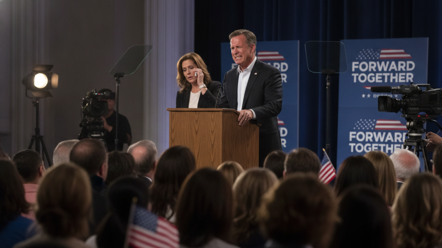 Tense moments in a Maine Senate campaign event with emotional engagement.