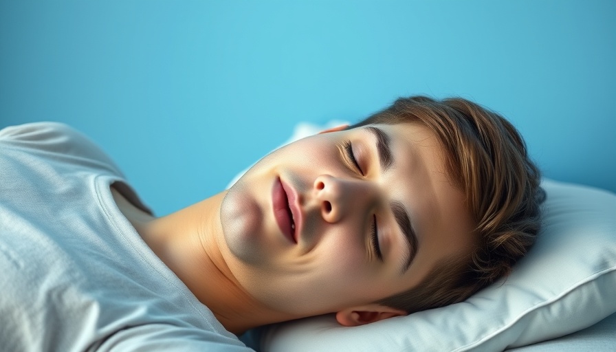 Young man with sleep apnea symptoms, sleeping on pillow.