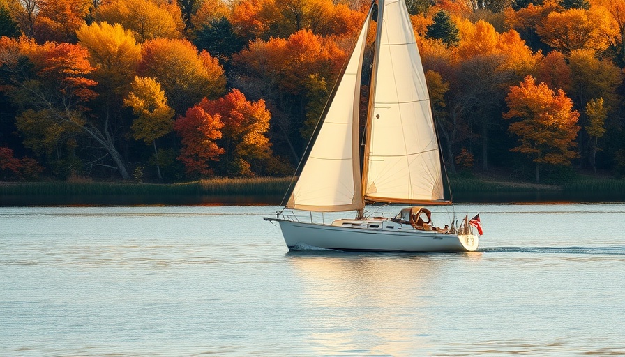 Sailboat on Kansas City lake with autumn foliage