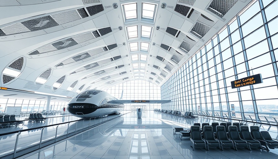 Futuristic airport with shotgun cartridge boarding system and modern design.