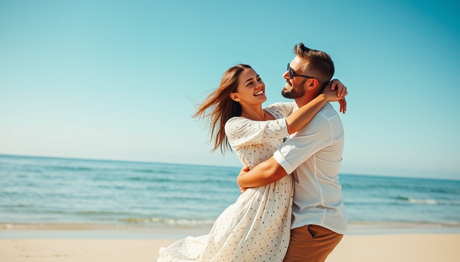 Joyful couple on the beach, engaged celebration