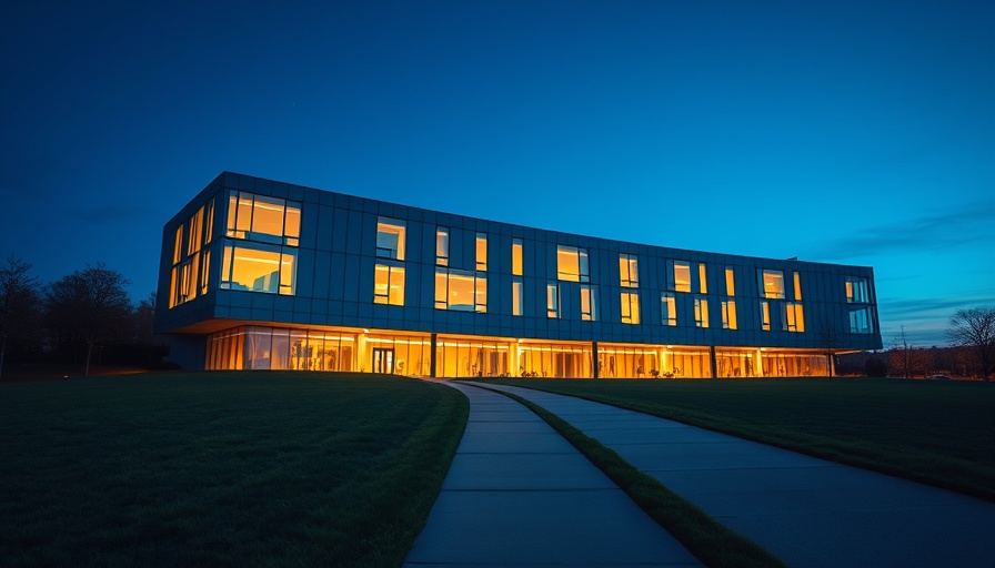 Modern building in Kansas City local businesses area at dusk