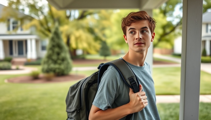 Young man standing on porch in Kansas City neighborhood