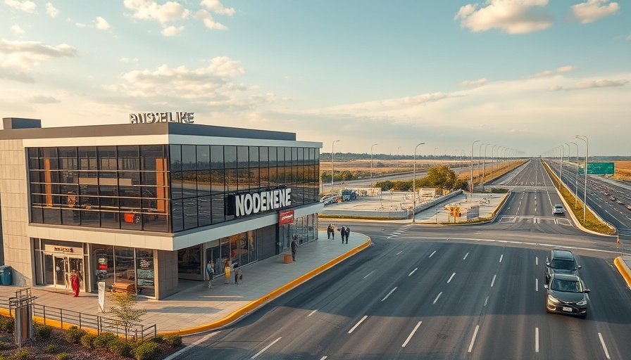 Roadside store in Kansas City neighborhoods, aerial view.