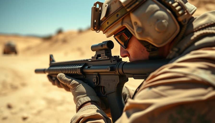 Soldier demonstrating army new weapons infantry power.