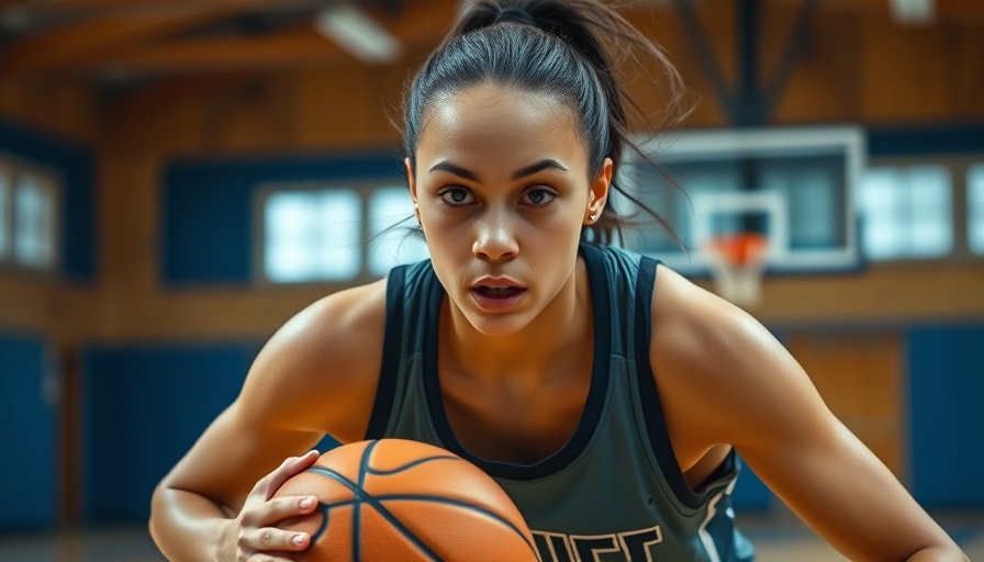 Delaney Walters basketball prodigy, dribbling on court in St. Mary's uniform.