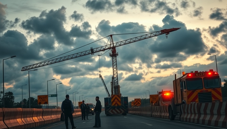 Louisiana construction crane hijacking scene at dusk