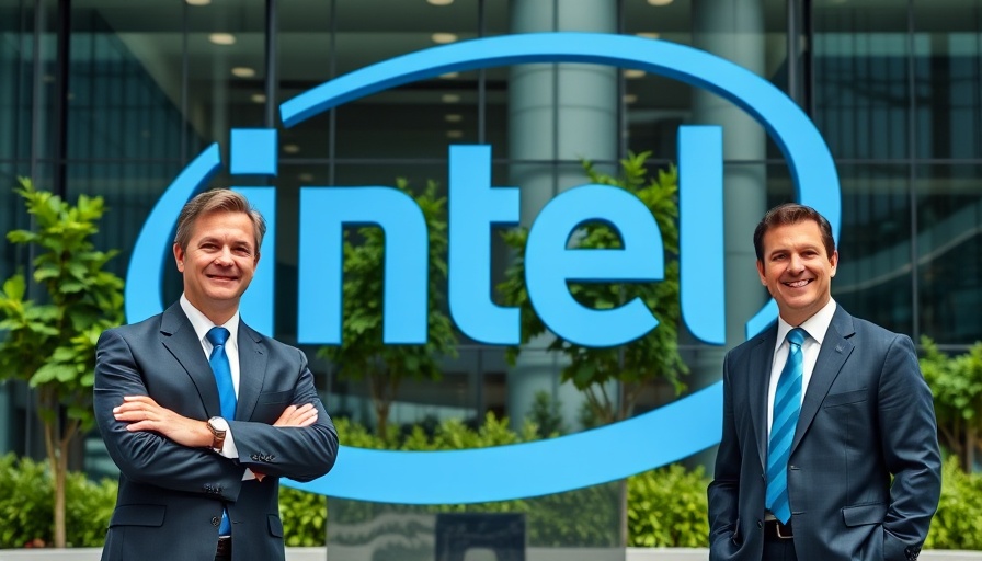 Intel headquarters with executive portraits, government CHIPS funding context.