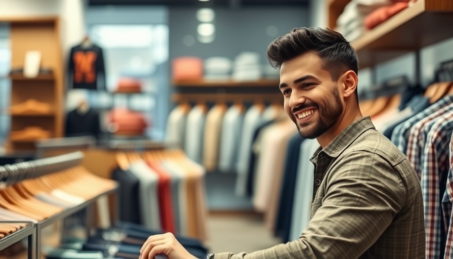 Smiling man in a clothing store, Kansas City neighborhoods