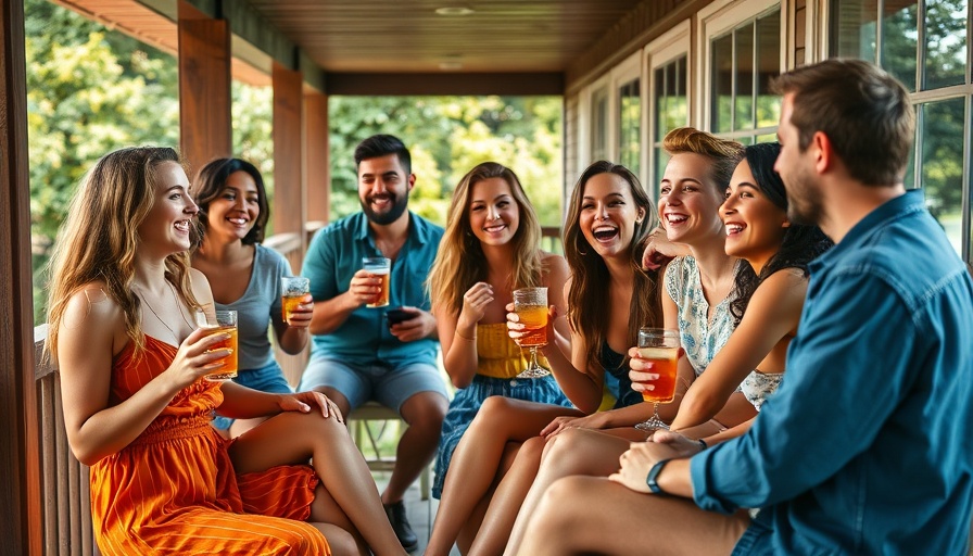 Lively group on Kansas City neighborhood porch, enjoying a gathering.