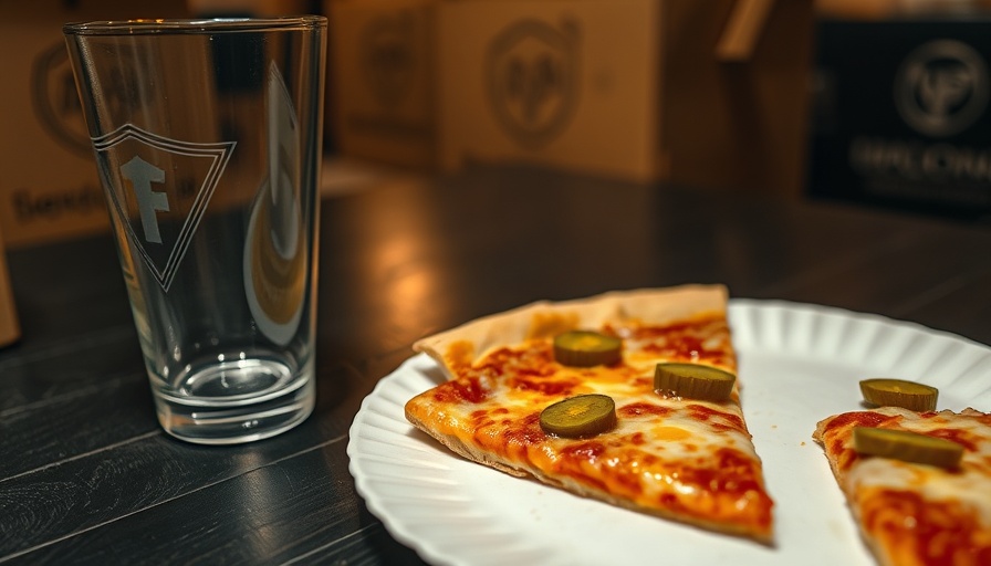 Dill Dough Pizza Kansas City slice with pickles on table.
