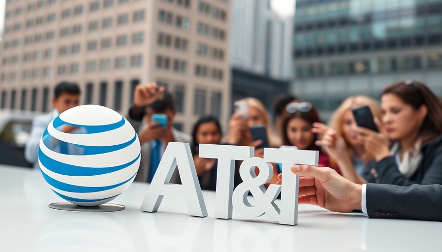 AT&T logo with group holding smartphones symbolizing wireless network.