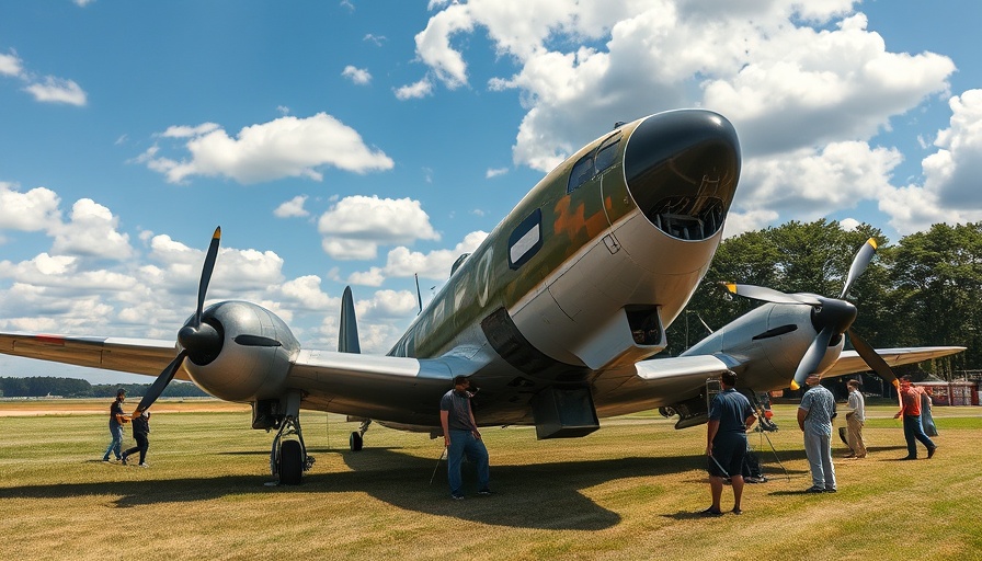 Vintage military airplane on display at airfield.