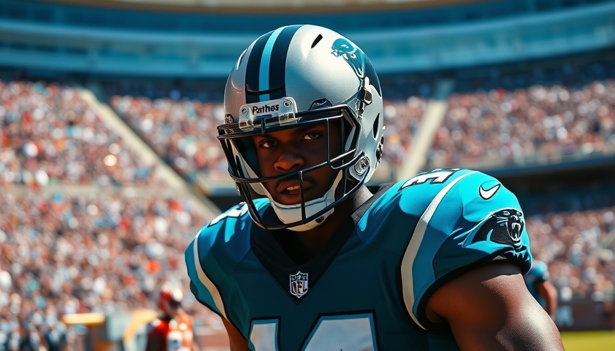 Panthers DE Tershawn Wharton playing in an NFL game on bright day.