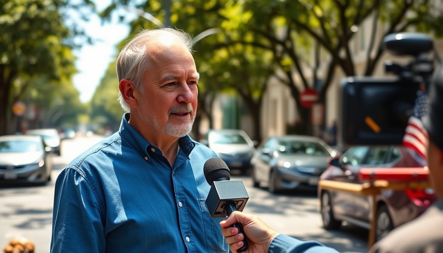 Interview scene in Kansas City neighborhood with news reporter