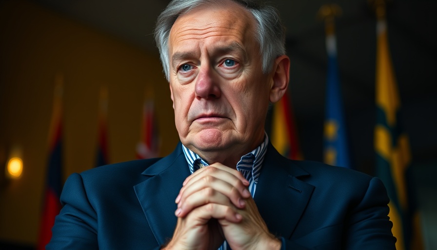 Pensive man in blue suit reflecting indoors, facing fundraising challenges.