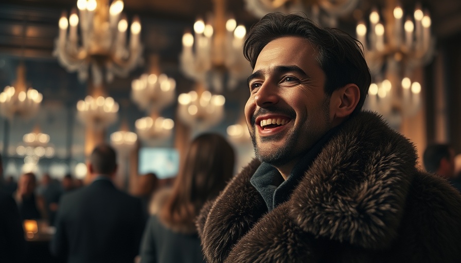 Social event in Kansas City, smiling man in fur coat