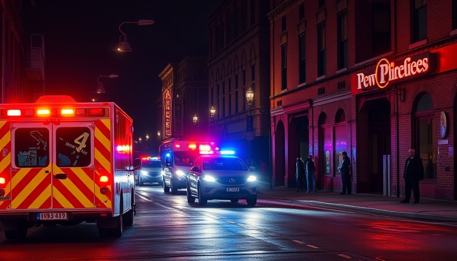Emergency vehicles in Kansas City neighborhoods at night with flashing lights.