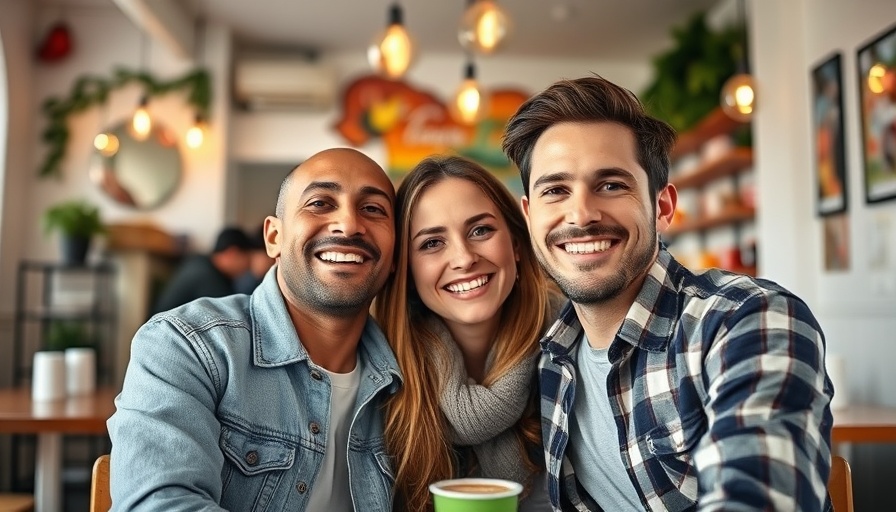 Friendly couple enjoying Kansas City events in a cozy cafe.