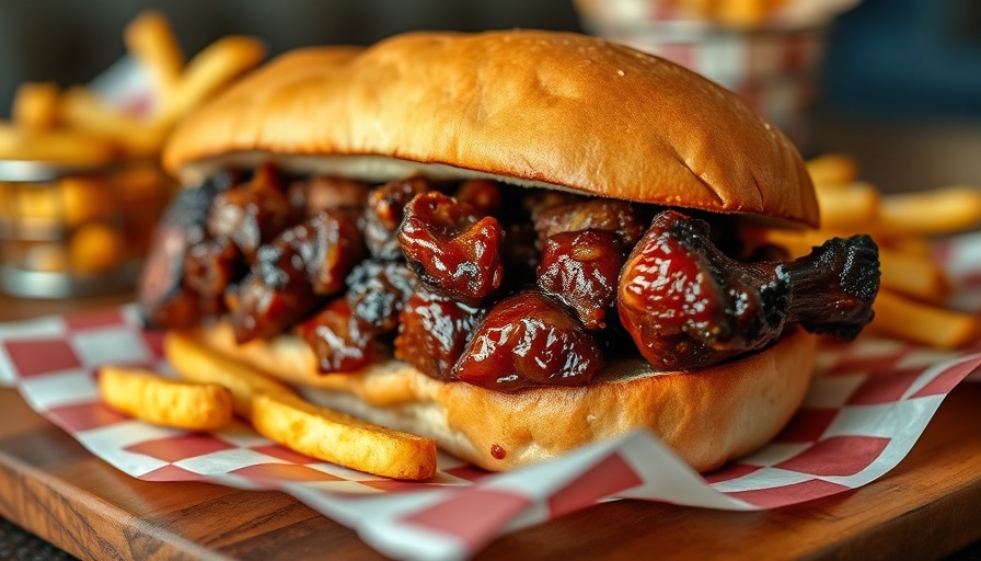 Best burnt ends in Kansas City served with fries on a plate.