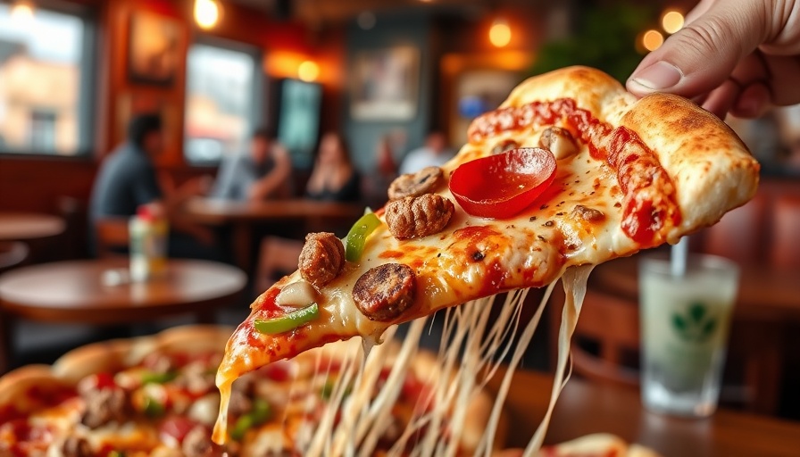 MOD Pizza slice being enjoyed with toppings including pepperoni.