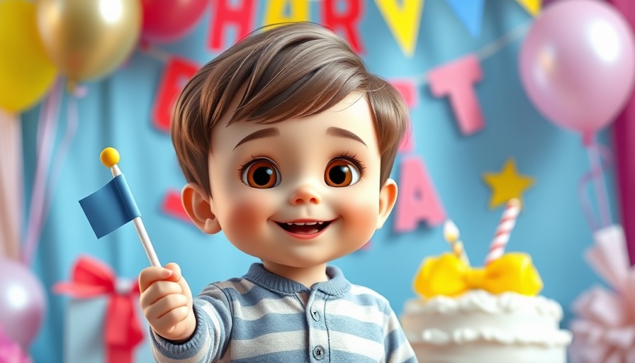 Festive birthday celebration with balloons and cheerful toddler.