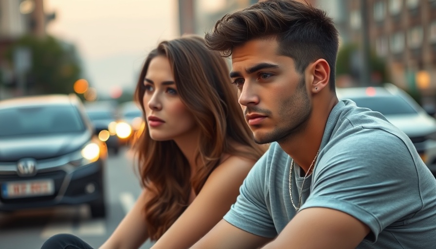 Thoughtful young couple sitting apart on a city street, evoking transformative life lessons from breakups.