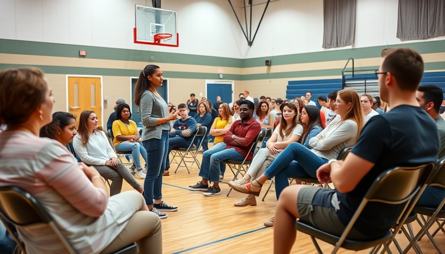 Abbott Elementary meeting scene with diverse cast in a gym.