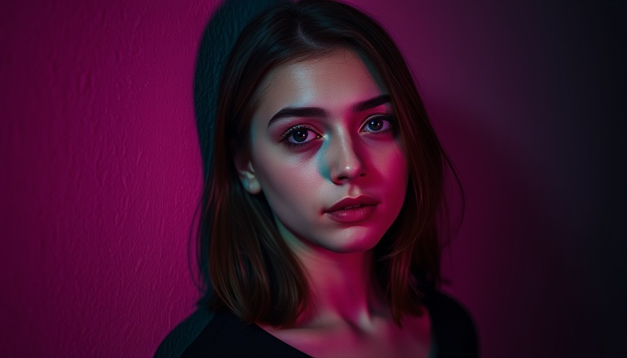 Moody portrait of a woman with colorful lighting, Kansas City local artists
