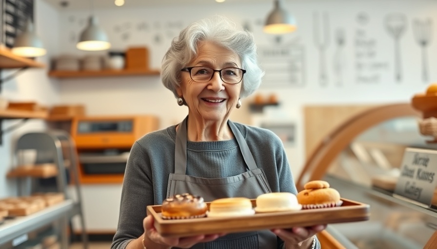 Elderly woman in bakery with pastries, Kansas City restaurant.