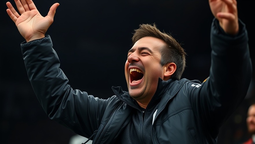 Enthusiastic man cheering in black jacket, embodying Premier League betting offer spirit.