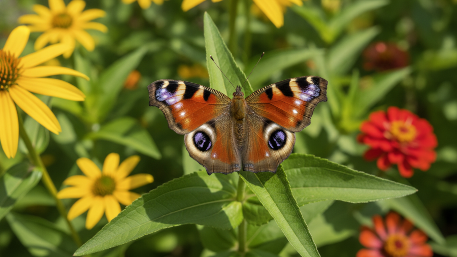 Vibrant buckeye butterfly on flowers in lush greenery, supporting local KC.