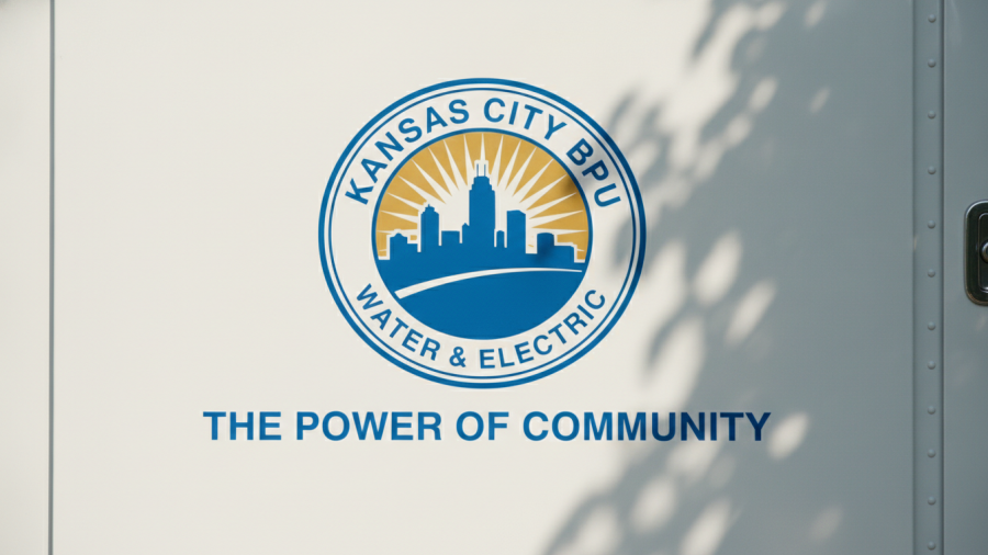 Utility service vehicle door with Kansas City BPU logo highlighting community support.