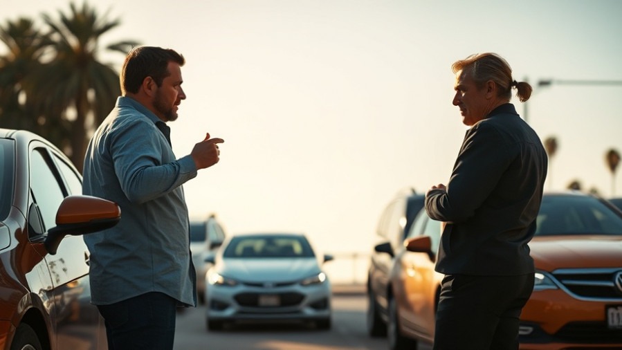 Two determined California drivers gaze at an autonomous taxi, reflecting gig economy safety concerns.