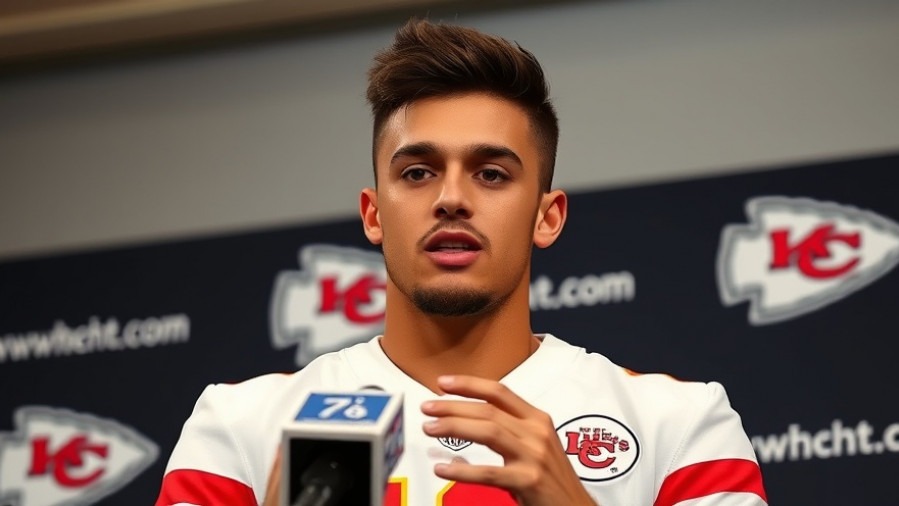 Patrick Mahomes at a press conference, representing Kansas City local living.