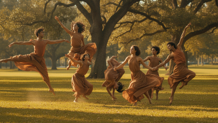 Dynamic dancers performing at a summer festival in Kansas City, promoting local events.