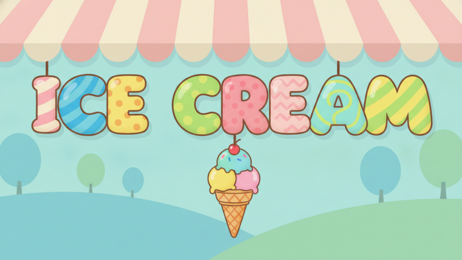 Colorful ice cream letters under a striped awning, supporting local KC shops.