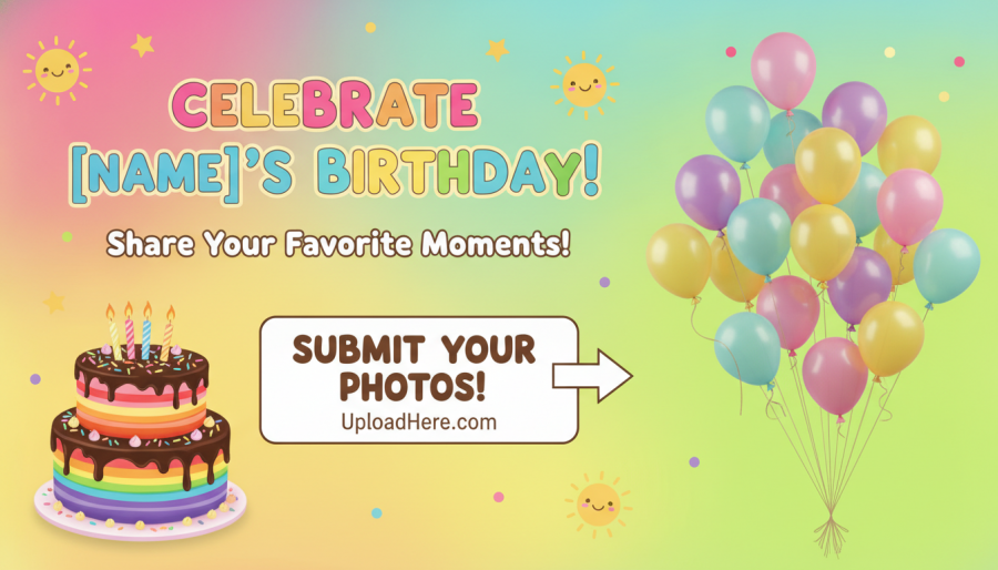 Colorful birthday announcement promoting photo submissions, reflecting Kansas City urban lifestyle.
