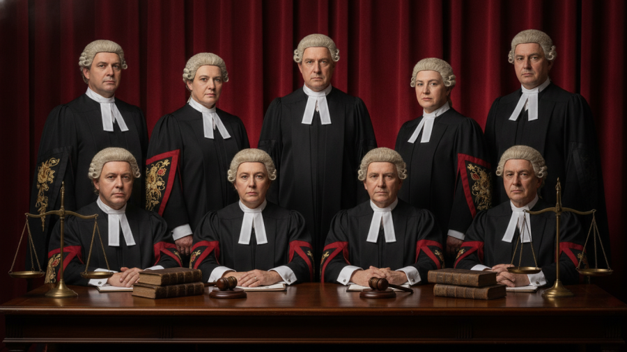 Kansas City businesses impacted by immigration law implications, judges in elegant robes.