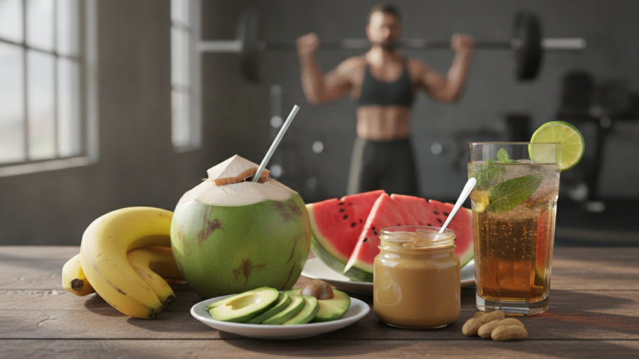 Natural electrolyte-rich foods for healthy living in Kansas City, vibrant gym scene.