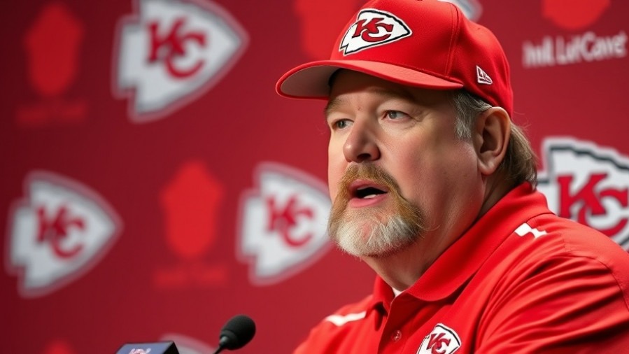 Andy Reid at a Kansas City Chiefs press conference, showcasing KC community spirit.
