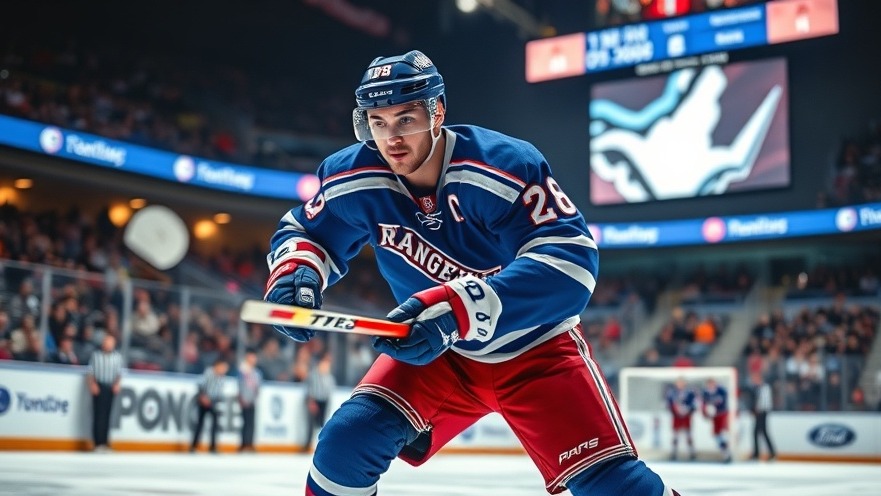 Dynamic Rangers player in action during NHL season preparations, shooting puck.