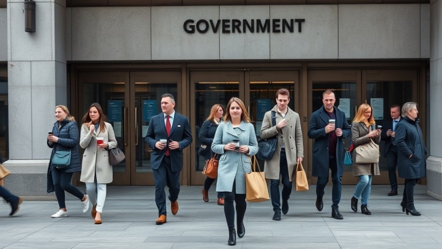Busy Kansas City scene: individuals in coats at government building entrance.