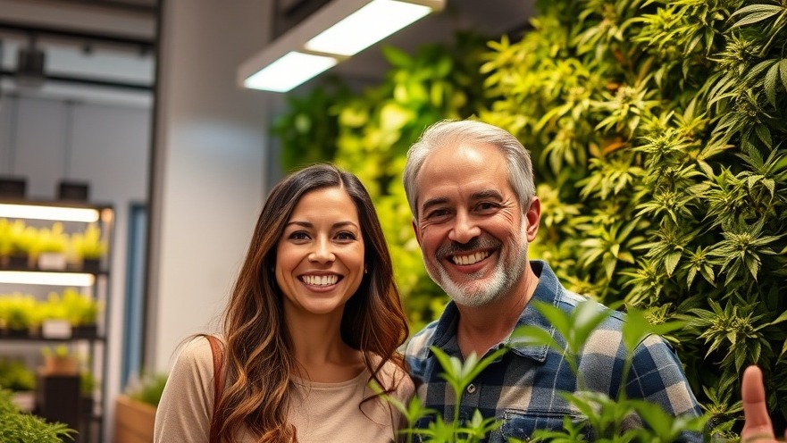 Smiling couple in modern dispensary, showcasing cannabis entrepreneurship in Kansas City.