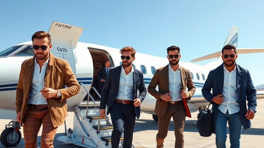 Kansas City Chiefs roster athletes calmly exiting airplane on a clear day.