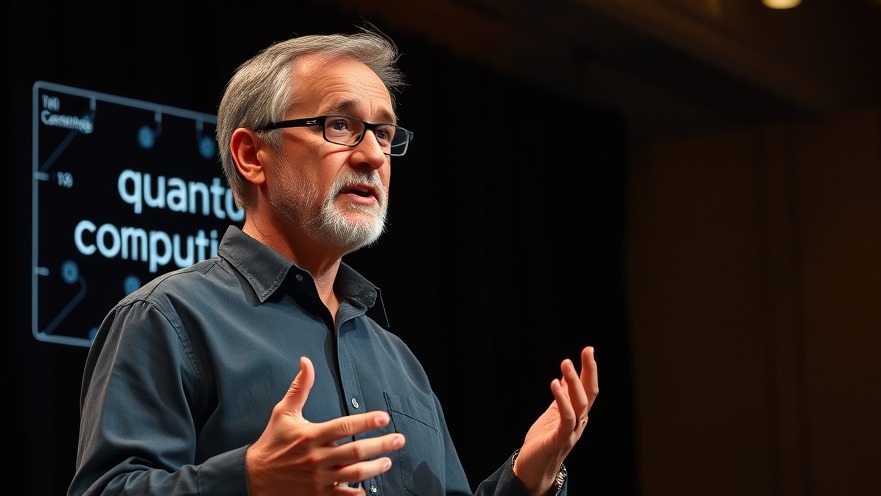 Speaker highlighting Florida tech ecosystem and quantum computing leadership on stage.