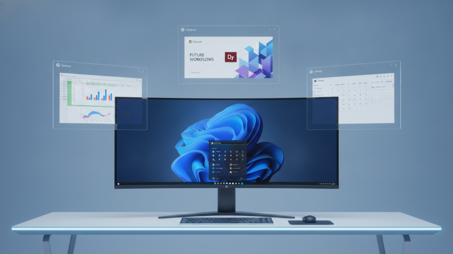 Modern digital workspace showcasing technology savings for Kansas City with Windows 11 and Microsoft Office.