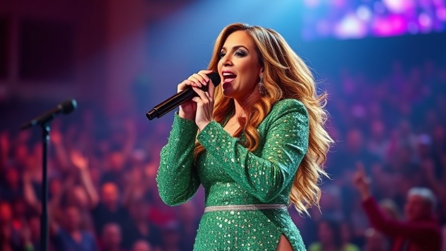 Jennifer Lopez singing passionately on stage, embodying love and self-acceptance.