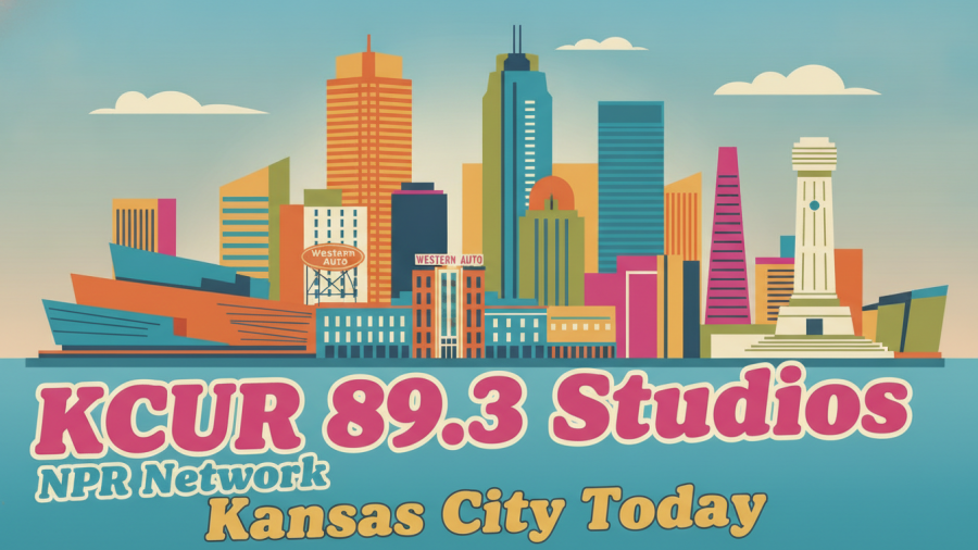 Vibrant Kansas City skyline illustration showcasing Missouri data centers with NPR branding.